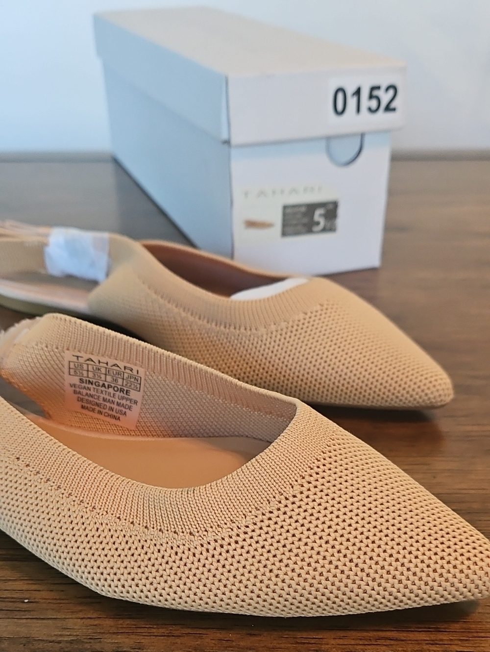 Tahari Tan Knit Pointed-Toe Slingback Flats 152